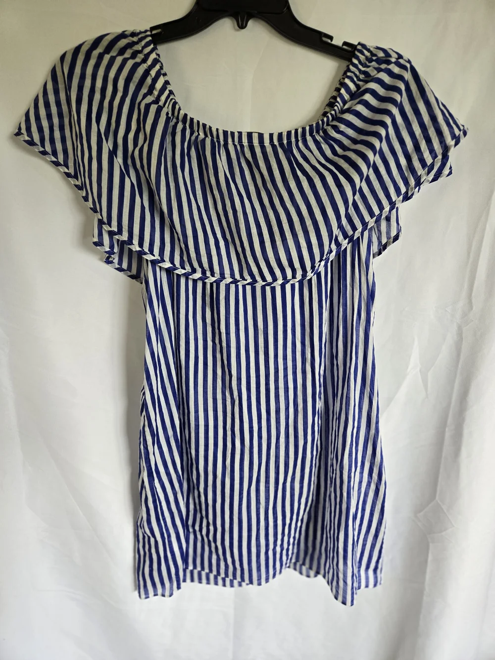 J. Crew Blue and White Striped Off-Shoulder Swim Coverup